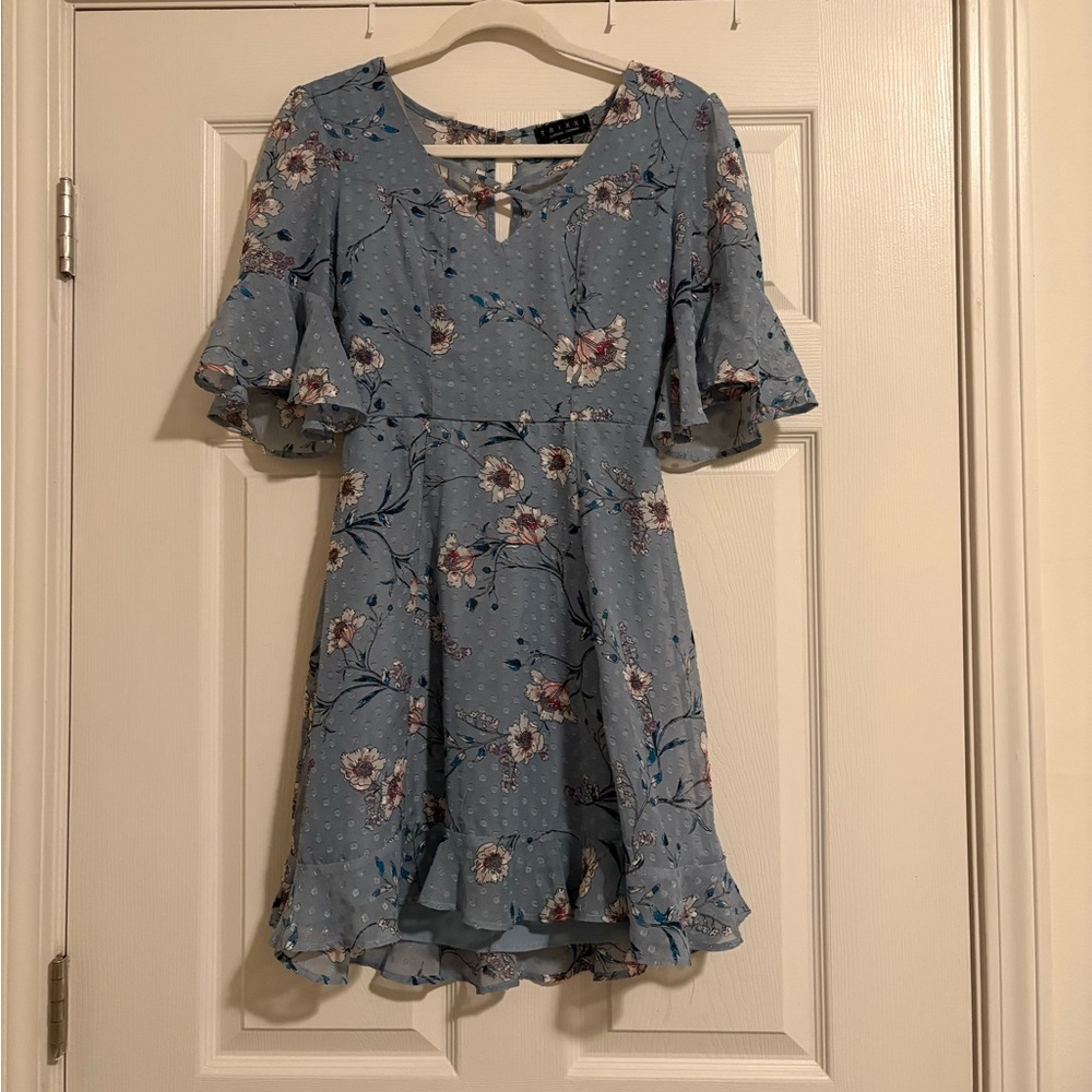 Trixxi Blue Floral Dot-Texture Dress